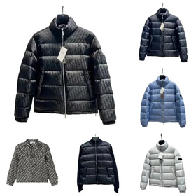 DIOR Oblique Print Solid Color Zipper Stand Collar Short Long Sleeve Down Jacket-4258  